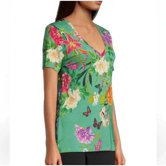 Johnny Was Panya Favorite Floral V-Neck T-Shirt Women's Size M Butterflies BOHO - Picture 4 of 15